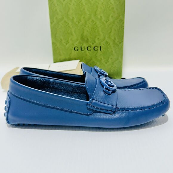 Gucci GG Interlocking Men's Loafer Blue Driver moccasins Shoes G 8/ US 8.5 NIB - Picture 11 of 16
